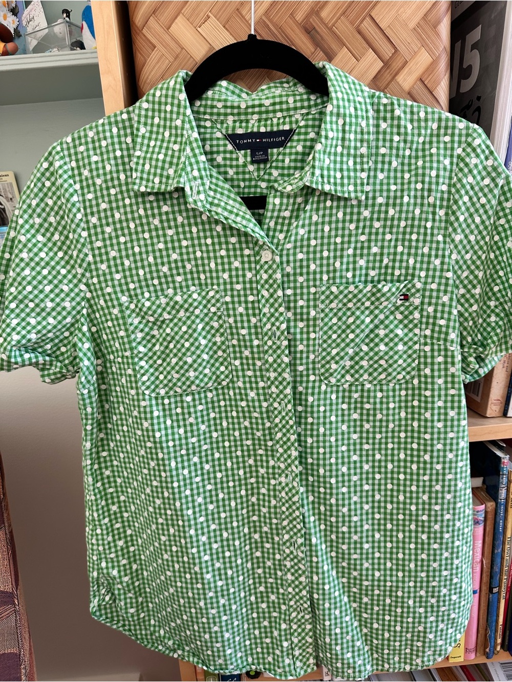 Tommy Hilfiger Green Gingham Short Sleeve Button-Down Shirt